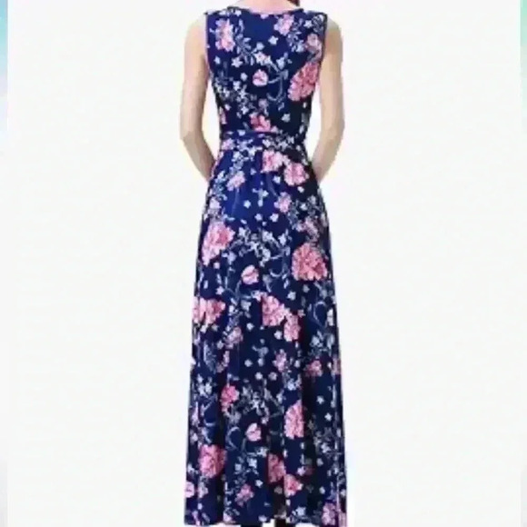 Sleeveless V Neck Vintage Floral Faux Wrap Maxi Dress (M) - Picture 2 of 5
